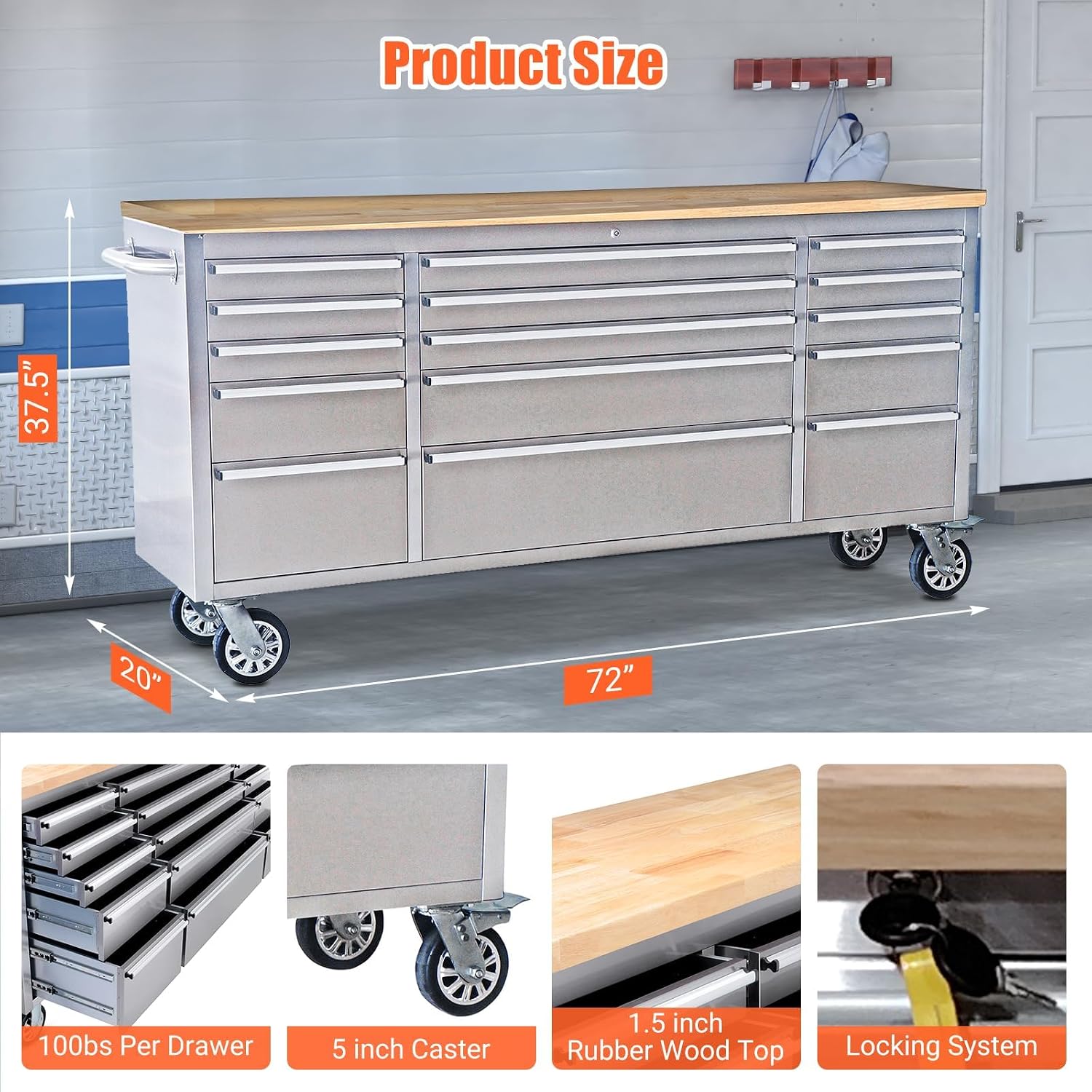 Tacleekii 72 Inch Rolling Tool - Workshop Tools Cabinet 评论和价格